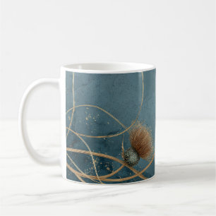 Caneca De Café Cardo Áureo Azul Turquesa Textura Elegância