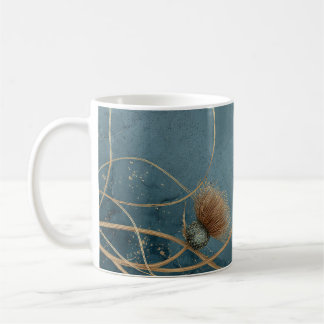 Caneca De Café Cardo Áureo Azul Turquesa Textura Elegância