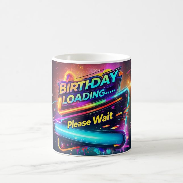 Caneca De Café Carga de Aniversário Neon-Glitch Futurística (Centro)