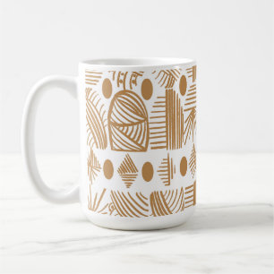 Caneca De Café Caribe Tribal Mudcloth: Branco, Dourado