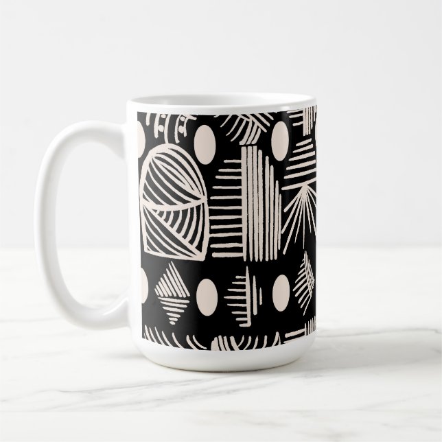 Caneca De Café Caribe Tribal Mudcloth: Preto, Branco, (Esquerda)