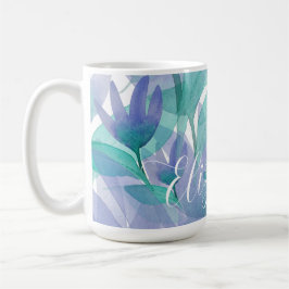 Caneca De Café Caribenho Azul Verde Monogramado Aquarela