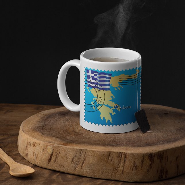 Caneca De Café Carimbo da Grécia de Atenas Bandeira e Mapa grego (Criador carregado)