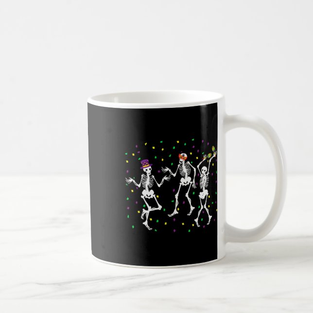 Caneca De Café Carnaval de Jester Skeleton dançando em Mardi Gras (Direita)