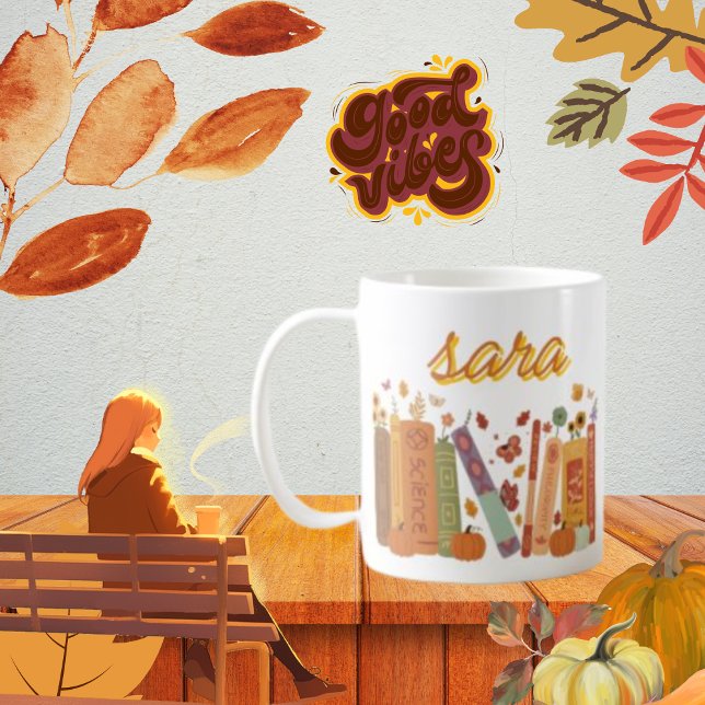 Caneca De Café Caroço Laranja Caroço Caroço Floral de Outono Clás (Bookish Orange Pumpkin Floral Autumn wight Classic Coffee Mug custom name, Pumpkin and Fall Leaves o)