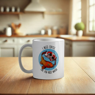 Caneca De Café Carpa De Koi Cuta Preciso De Café Como Peixes Prec