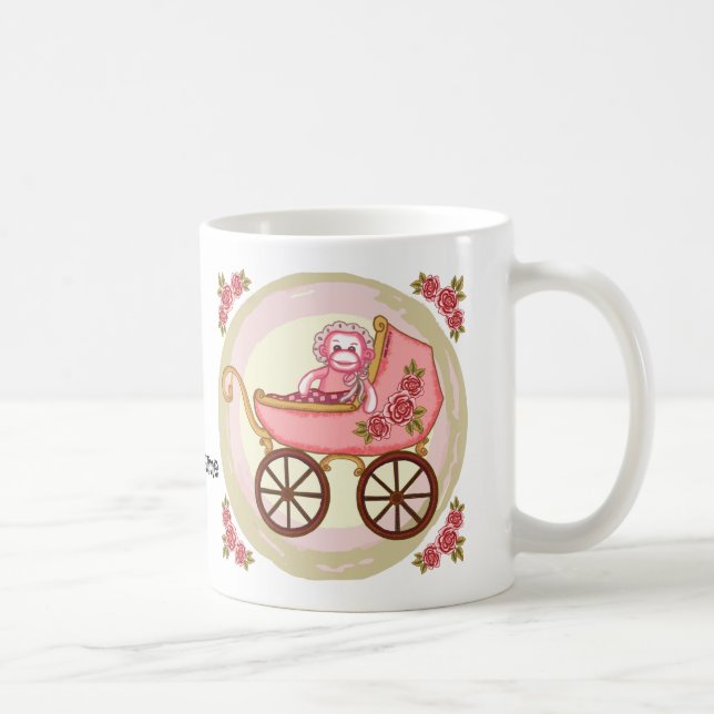 Caneca De Café Carrinho de Bebê Menina Macaco de Meia   (Direita)