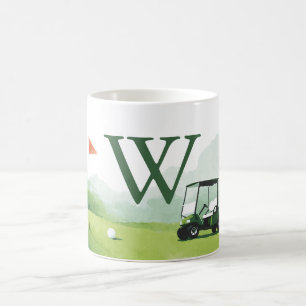 Caneca De Café Carrinho de Golfe Clássico Monograma Personalizado
