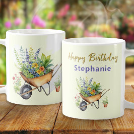 Caneca De Café Carrinho de Jardim Aquarela Amante de Jardim Feliz