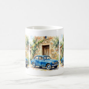 Caneca De Café Carro Antigo ao lado de uma Casa de Pedra