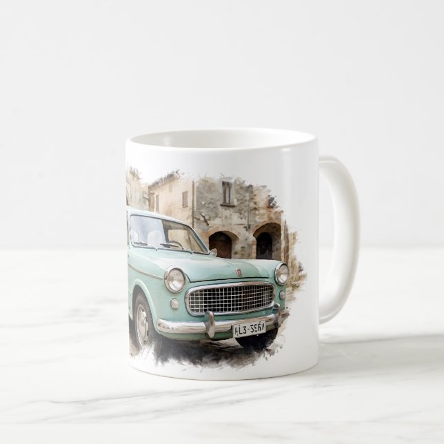 Caneca De Café Carro Antigo em Ambiente Rústico (Frente Esquerda)