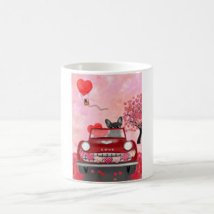 Caneca De Café Carro Bulldog Francês com Dia de os namorados de C