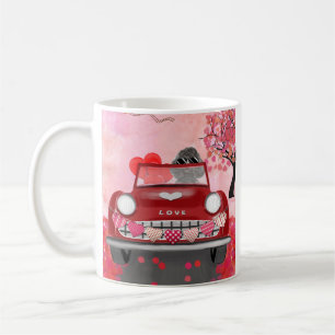 Caneca De Café Carro com Cachorro Poodle e Corações do Dia dos Na