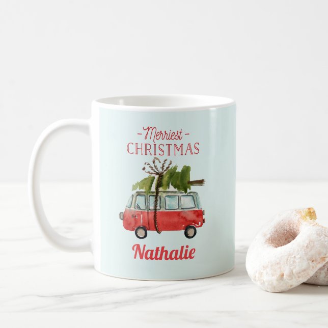 Caneca De Café carro de aquarela do natal mais divertido (Com Donut)