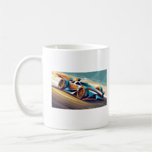 Caneca De Café Carro de corridas azul e laranja na pista