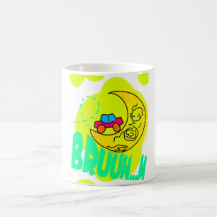 Caneca De Café Carro de desenho animado fofo dirigindo na Lua Cre