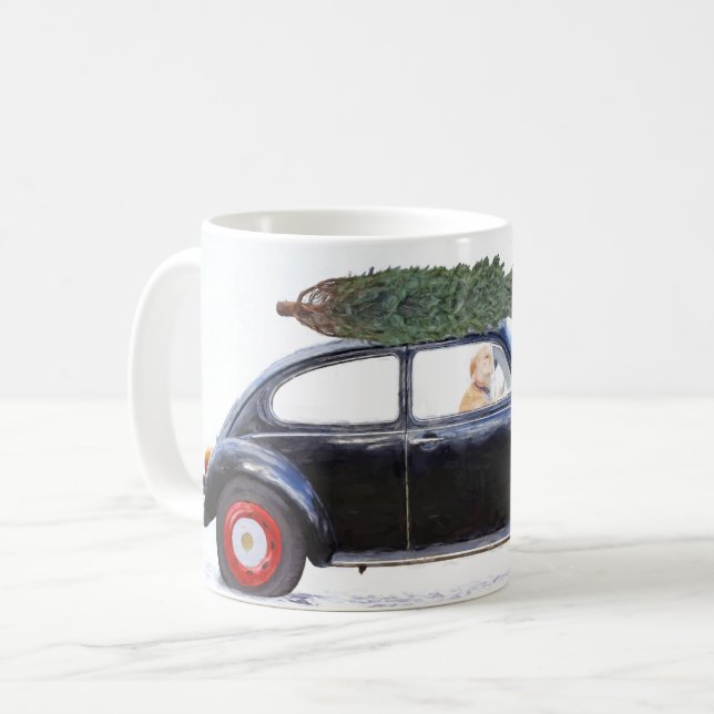 Caneca De Café carro de Natal com cachorro (Frente Esquerda)