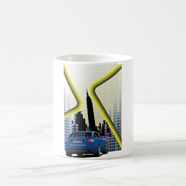 Caneca De Café Carro de Performance Azul Horizonte Urbano (Criador carregado)