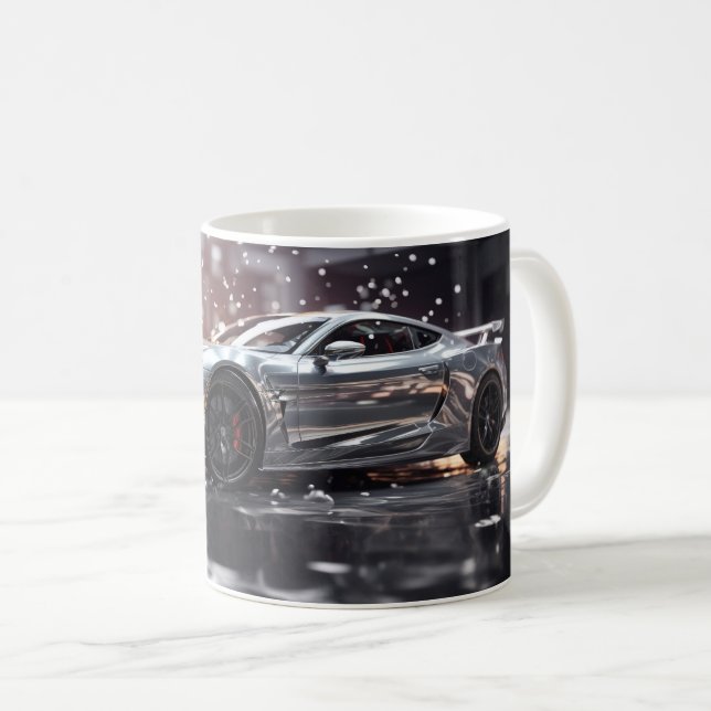 Caneca De Café Carro Esportivo Prata Veloz Derrapando (Frente Esquerda)