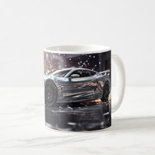 Caneca De Café Carro Esportivo Rápido Derrapando Prateado
