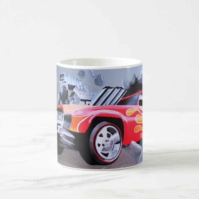 Caneca De Café Carro Travando Através Da Parede (Centro)