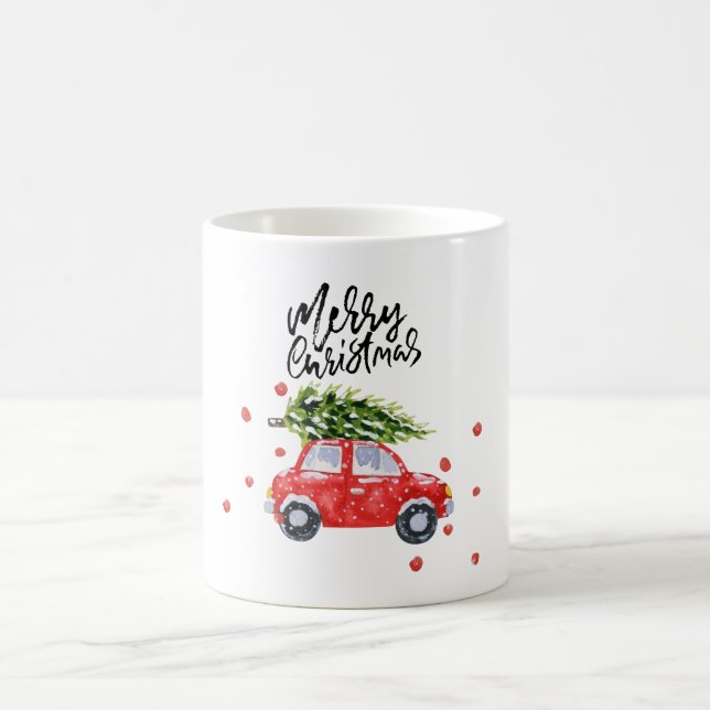 Caneca De Café Carro vermelho feliz de Natal com árvore de Natal  (Centro)