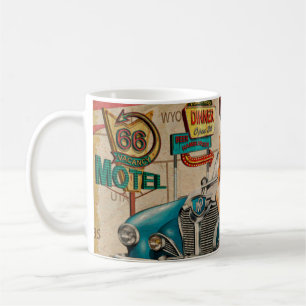 Caneca De Café Carro viagem através do poster vintage americano. 