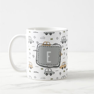 Caneca De Café Carros de Desenho Animado Fofo Monograma Personali