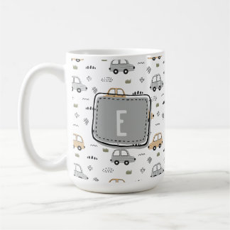 Caneca De Café Carros de Desenho Animado Fofo Monograma Personali