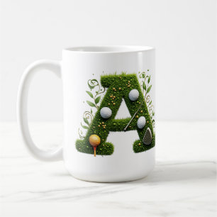 Caneca De Café Carta A de grama verde com tacos de golfe: Esporte