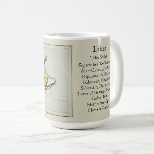 Caneca De Café Carta Astronômica Antiga do Zodíaco de Libra (Frente Esquerda)
