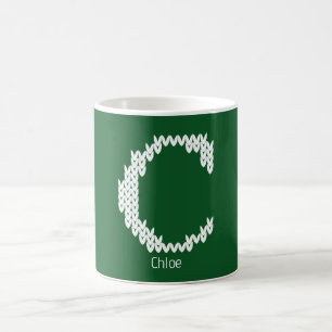 Caneca De Café Carta C do Alfabeto de Tricô Aconchegante