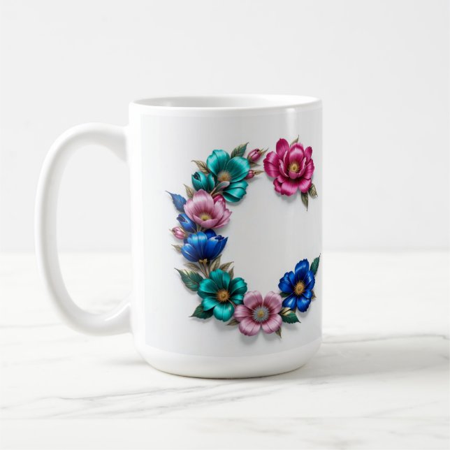 Caneca De Café Carta C Mug de café - Design floral para doação (Esquerda)
