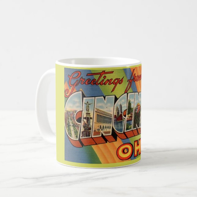 Caneca De Café Carta de Boas-vindas Vintage Cincinnati (Frente Esquerda)