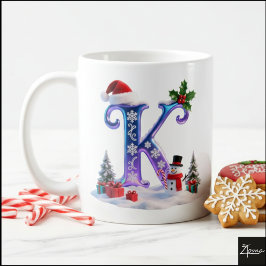 Caneca De Café Carta de Natal Iridescente K com Boneco de Neve