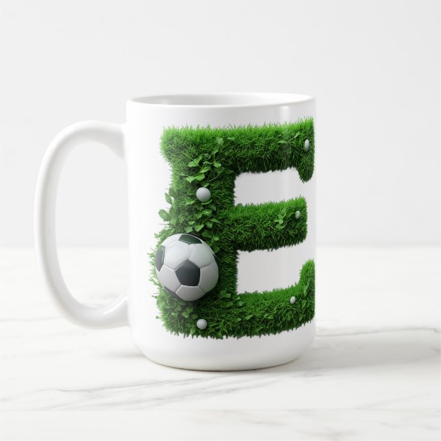 Caneca De Café Carta E De Topiaria De Grama Verde Com Bola De Fut (Esquerda)