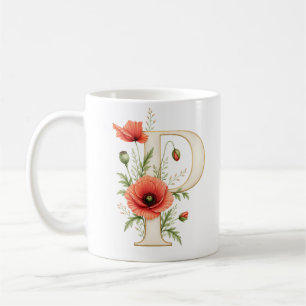 Caneca De Café Carta Floral P Papoula Flor Personalizada 