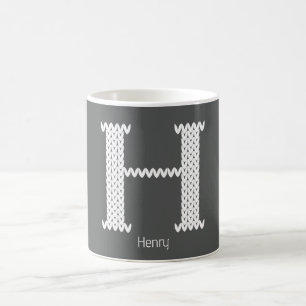 Caneca De Café Carta H de alfabeto aconchegante tricotado