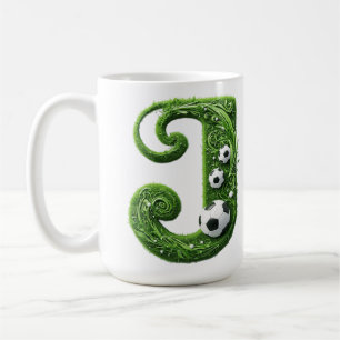 Caneca De Café Carta J de Grama Verde com Bola de Futebol