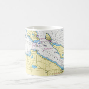 Caneca De Café Carta Náutica do Estreito de Mackinac