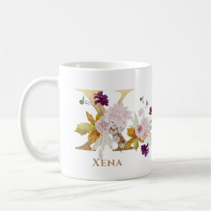 Caneca De Café Carta X - Nome Floral Dourado amigo colega de trab