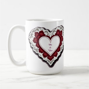 Caneca De Café Cartão Coração de Renda Delicada