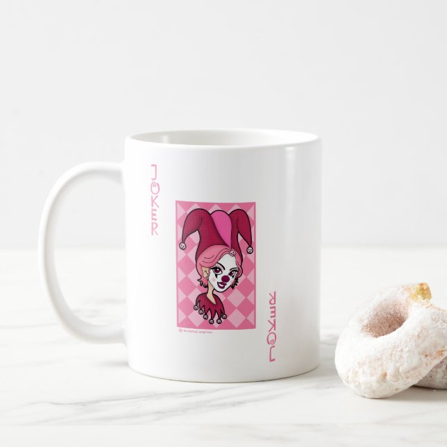 Caneca De Café Cartão Coringa Rosa (Com Donut)