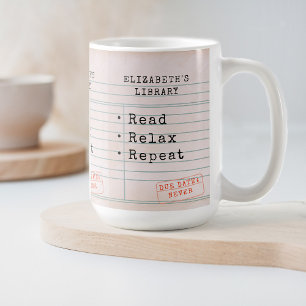 Caneca De Café Cartão de Biblioteca de Vintage do Bookworm Bookwo