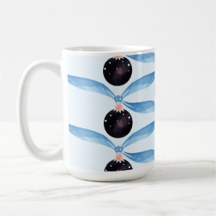 Caneca De Café Cartão de Férias com Fita Azul e Enfeite Preto