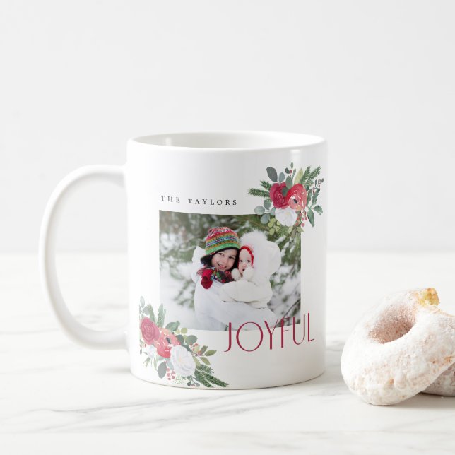 Caneca De Café Cartão de Férias Florais Joyful Negrito (Com Donut)