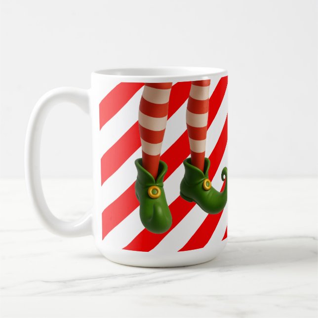 Caneca De Café Cartão de Férias Pernas de Elfo Divertidas | Trave (Esquerda)