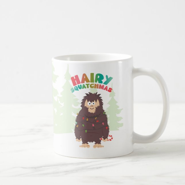 Caneca De Café Cartão de Férias Plana de Natal Bigfoot Sasquatch (Direita)