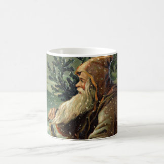 Caneca De Café Cartão de Natal Antigo, Papai Noel e Árvore