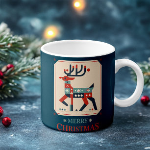 Caneca De Café Cartão de Natal com Design de Ilustração de Reinde